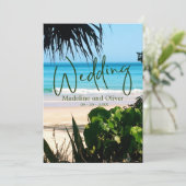 Tropical Beach Ocean Blue Hochzeit in Urlaubsort Einladung (Stehend Vorderseite)