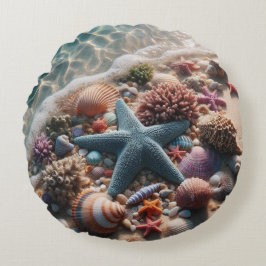 Tropical Beach Ocean Blue Starfish Seashells Rundes Kissen