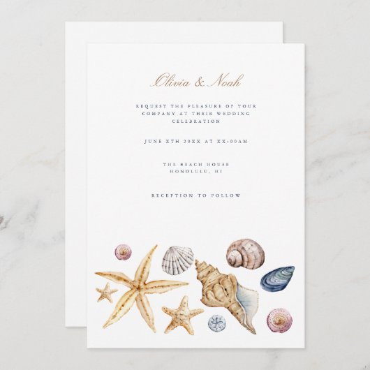 Tropical Beach Ocean Muschel Hochzeitkarte Einladung (Vorne/Hinten)