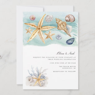 Tropical Beach Ocean Muschel Hochzeitkarte Einladung