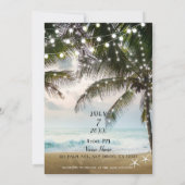 Tropical Beach Ocean Palm Trees & Lights Wedding Einladung (Rückseite)