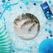 Tropical Beach Ocean Palm Trees & Lights Wedding Pappteller (Party)