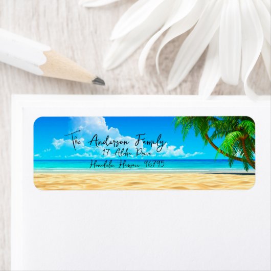 Tropical Beach Ocean Palm Trees Rücksendeadresse (Insitu)