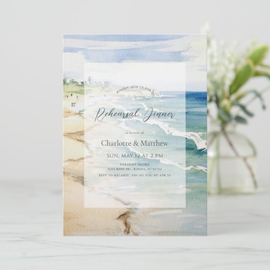 Tropical Beach Ocean Probe Dinner Einladung (Stehend Vorderseite)