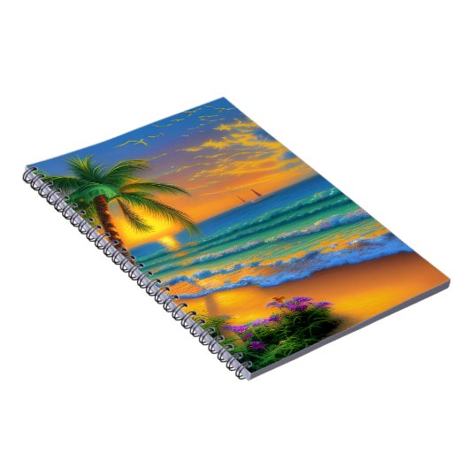 Tropical Beach, Ocean Sunset Notebook Notizblock (Rechte Seite)