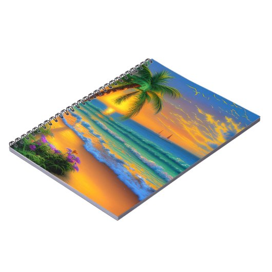 Tropical Beach, Ocean Sunset Notebook Notizblock (Linke Seite)