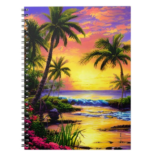 Tropical Beach, Ocean Sunset Notebook Notizblock (Vorderseite)