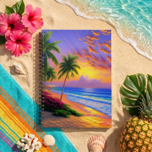 Tropical Beach, Ocean Sunset Notebook Notizblock