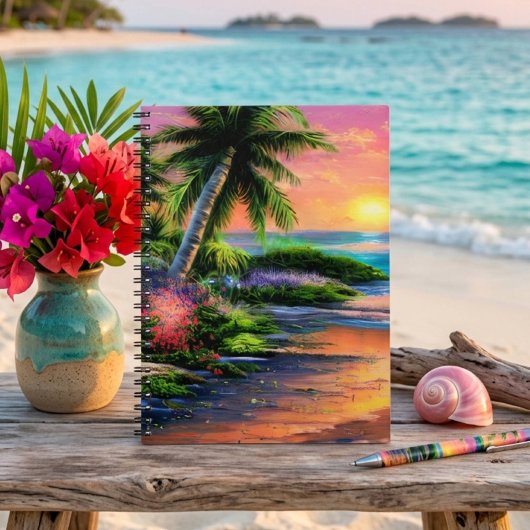 Tropical Beach, Ocean Sunset Notebook Notizblock