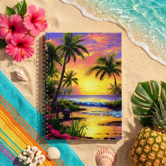 Tropical Beach, Ocean Sunset Notebook Notizblock