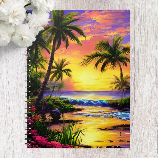 Tropical Beach, Ocean Sunset Notebook Notizblock