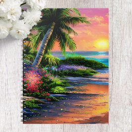 Tropical Beach, Ocean Sunset Notebook Notizblock
