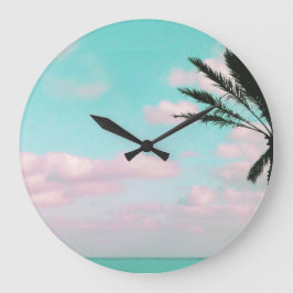 Tropical Beach, Ocean View, Pink Clouds, Palm Große Wanduhr