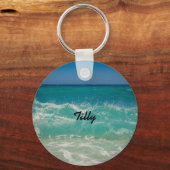 Tropical Beach Ocean Waves Name Schlüsselanhänger (Vorderseite)
