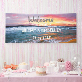 Tropical Beach Ocean Waves Sunset Elegante Hochzei Banner