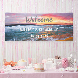 Tropical Beach Ocean Waves Sunset Elegante Hochzei Banner
