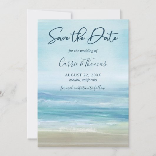 Tropical Beach Ocean Waves Wasserfarbe Save The Date (Vorderseite)
