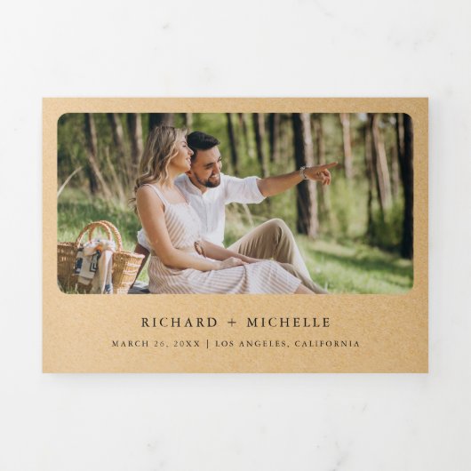 Tropical Beach Palm All in One QR Code Hochzeit Dreifach Gefaltete Einladung (Cover)