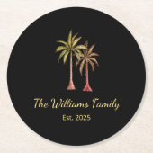 Tropical Beach Palm Bäume einfache Sommer Schwarz Runder Pappuntersetzer (Vorderseite)