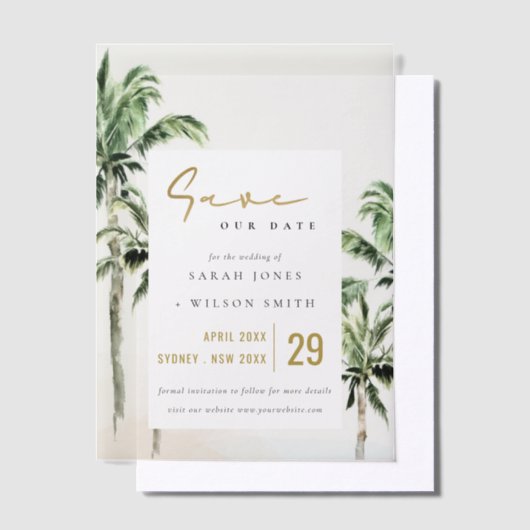 Tropical Beach Palm Bäume Hochzeiten speichern das Pergament Einladungen (Versetzt)