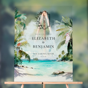 Tropical Beach Palm Begrüßungsempfang für Monogr Acrylschild