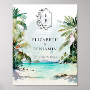 Tropical Beach Palm Begrüßungsempfang für Monogr Poster