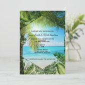 Tropical Beach Palm Blätter Chic Wedding Invitati Einladung (Stehend Vorderseite)