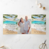 Tropical Beach Palm Blätter String Lights Wedding Dreifach Gefaltete Einladung (Innenseite)
