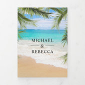Tropical Beach Palm Blätter String Lights Wedding Dreifach Gefaltete Einladung (Cover)