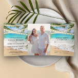 Tropical Beach Palm Blätter String Lights Wedding Dreifach Gefaltete Einladung<br><div class="desc">Erleben Sie Ihren Gast mit dieser eleganten und in einem Strandthema gehaltenen Hochzeit mit moderner Typografie vor einem schönen Strandhintergrund mit abnehmbarer RSVP-Karte. Fügen Sie einfach Ihre Veranstaltungsdetails zu dieser leicht zu bedienenden Vorlage hinzu und schmücken Sie diese Karte mit Ihrem bevorzugten Foto, um sie zu einer personalisierten Einmaleinladung zu...</div>