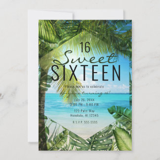 Tropical Beach Palm Blätter Summer Island Sweet 16 Einladung