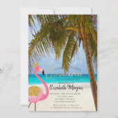 Tropical Beach, Palm, Flamingo Quinceañera Einladung (Vorderseite)