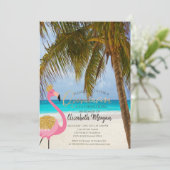 Tropical Beach, Palm, Flamingo Quinceañera Einladung (Stehend Vorderseite)