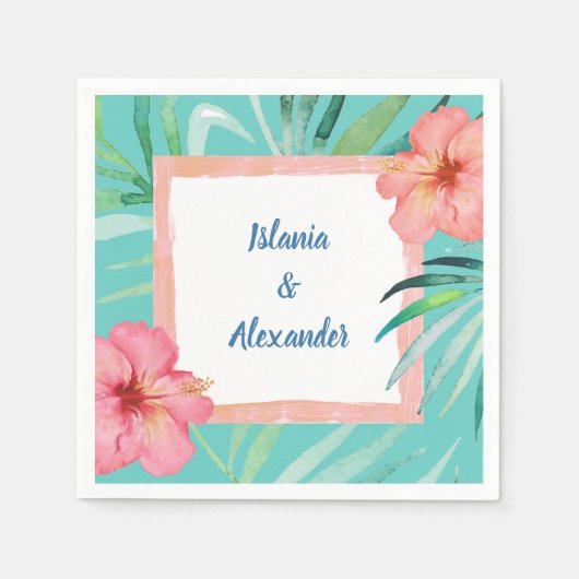 Tropical Beach Palm Hibiskus Wedding & Dusche Serviette (Vorderseite)