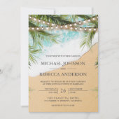 Tropical Beach Palm Lights Foto QR Code Hochzeit Einladung (Vorderseite)