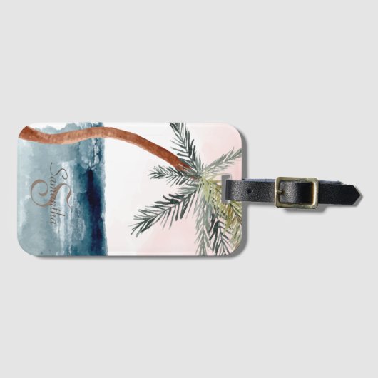 Tropical Beach Palm Monogram Gepäckanhänger (Vorderseite (Horizontal))