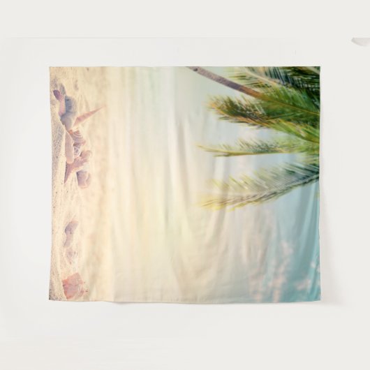 Tropical Beach Palm Seashells Wandteppich (Vorderseite (Horizontal))