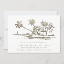 Tropical Beach Palm Sketch Gold Paare Dusche