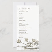 Tropical Beach Palm Sketch Gold Wedding Programm (Vorderseite)