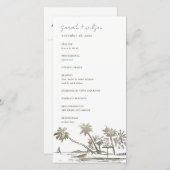 Tropical Beach Palm Sketch Gold Wedding Programm (Vorne/Hinten)