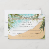 Tropical Beach Palm String Lights Wedding RSVP Karte (Vorderseite)