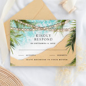 Tropical Beach Palm String Lights Wedding RSVP Karte