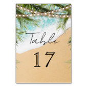 Tropical Beach Palm String Lights Wedding Tischnummer (Rückseite)