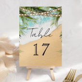 Tropical Beach Palm String Lights Wedding Tischnummer