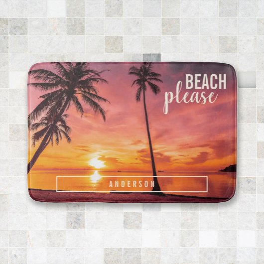 Tropical Beach Palm Sunset Orange Gelb Badematte