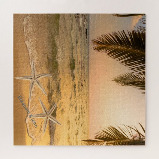 Tropical Beach Palm Sunset Seastars Puzzle (Horizontal)