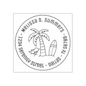 Tropical Beach Palm Surfboard Round Address Gummistempel (Prägung)