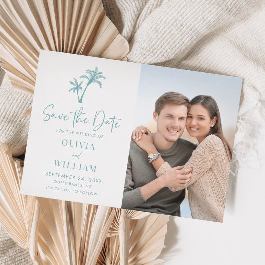 Tropical Beach Palm Tree Aqua Blue Wedding Foto Save The Date