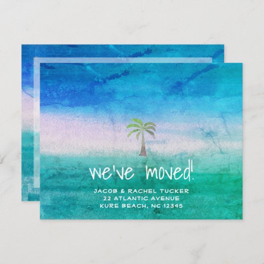 Tropical Beach Palm Tree Blue Green Moving Ankündigung (Vorne/Hinten)