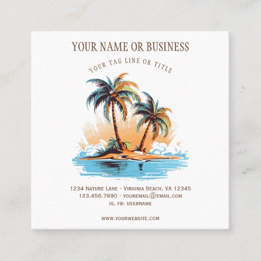 Tropical Beach Palm Tree Coastal Quadratische Visitenkarte (Vorderseite)